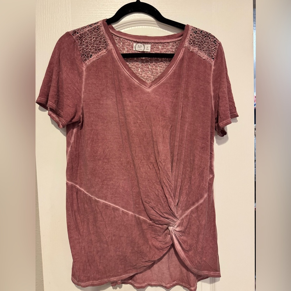 Maurices Mauve Short Sleeve Top with Knot Detail